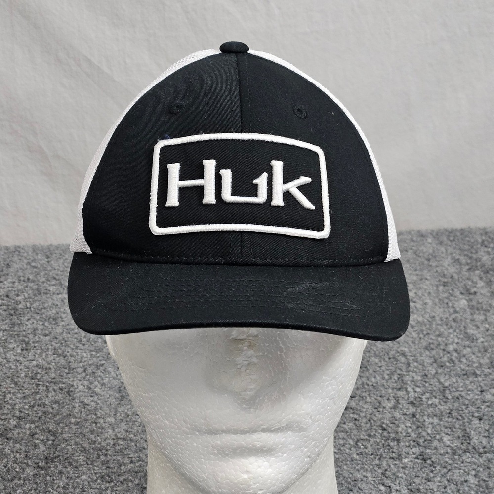 Huk Trucker Hat Mens OSFA Black White Logo Snapback Fishing Mesh Cap